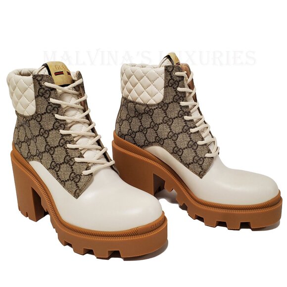 GUCCI BOOTS GG LOGO PLATFORM BLOCK HEEL ANKLE BOOTIES QUILTED - Picture 6 of 16